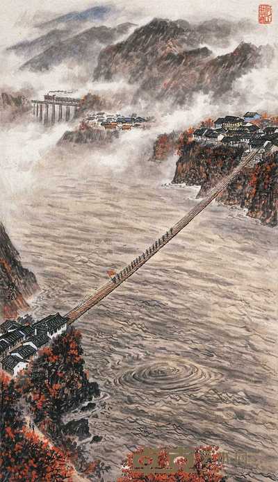 杨石朗 泸定桥 立轴 61×35cm